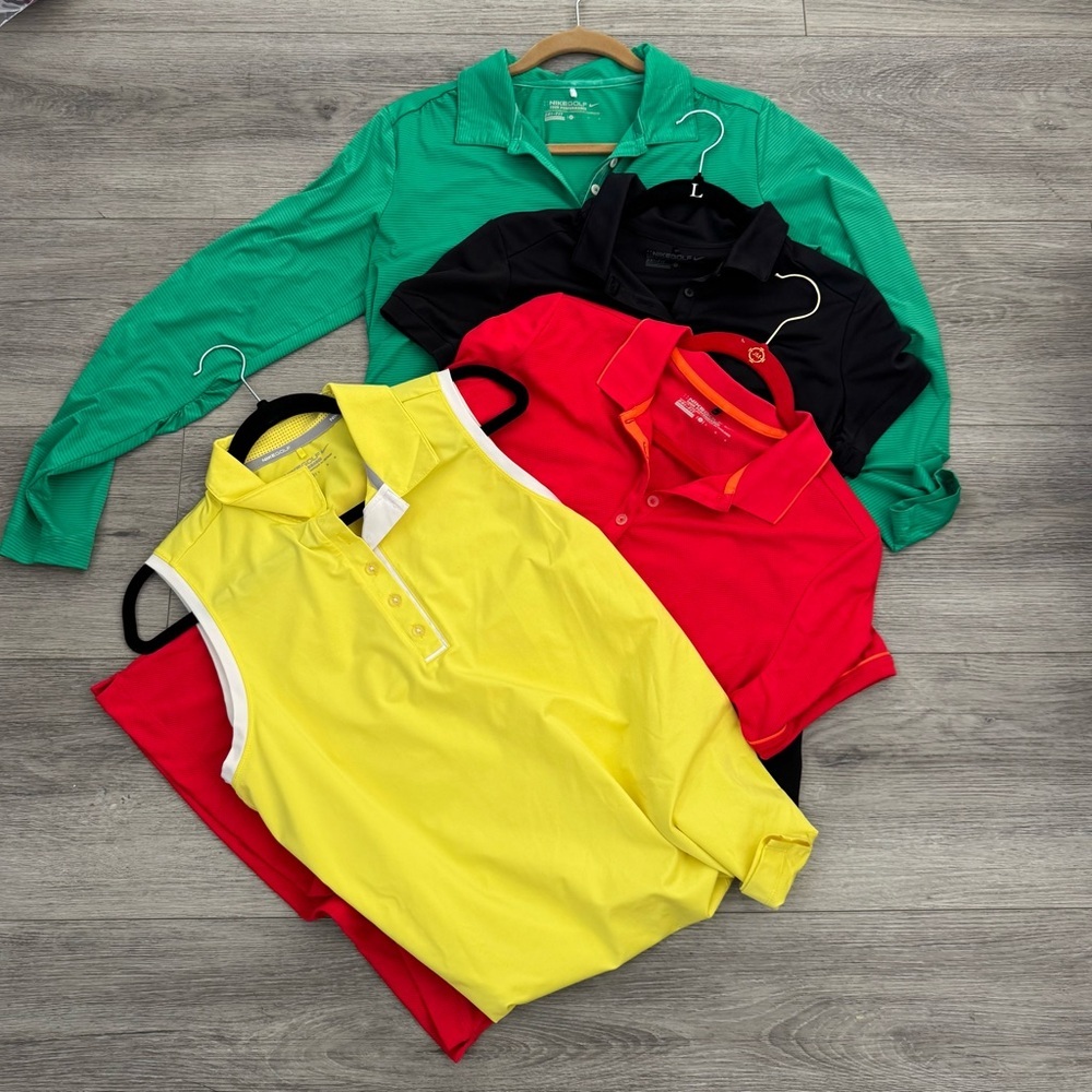 Nike Golf LOT OF 4 tops, one long sleeve two polo one sleeveless size LARGE